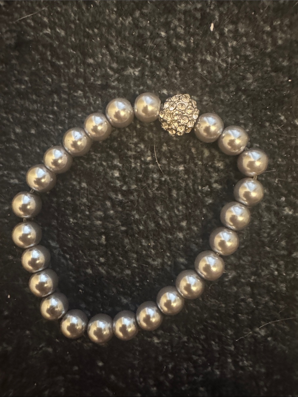 Silver Pearl Stretch Bracelet with Crystal Accent